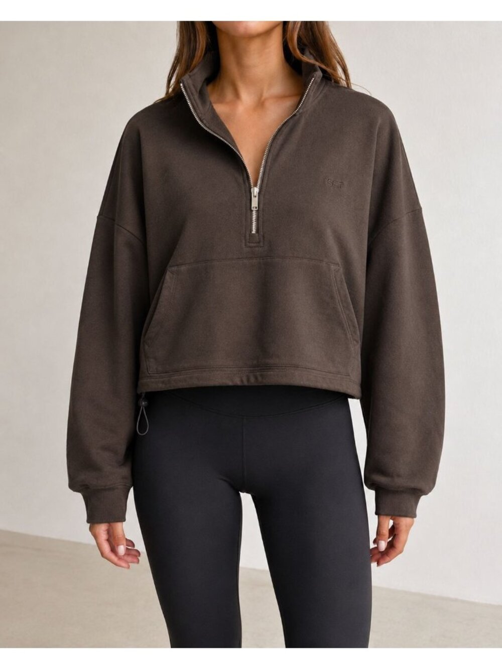 SET Active Heavyweight Sweats Half Zip Sweatshirt Dark Brown XS NWOT